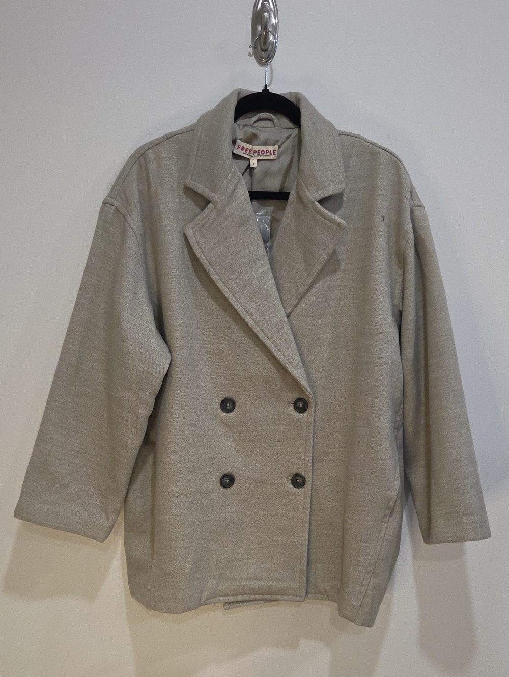 Free People Light Gray Oatmeal Double-Breasted Pea Coat